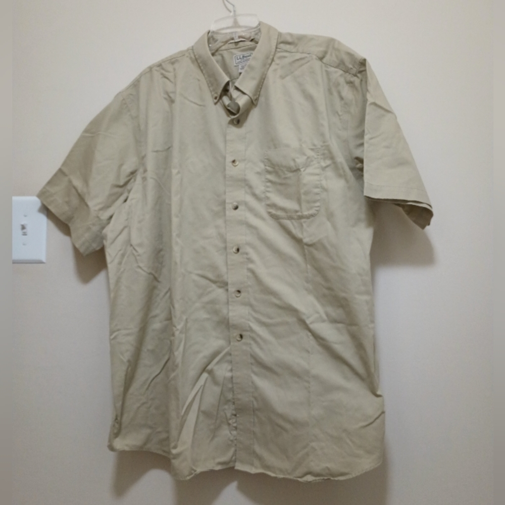 LL Bean Mens Tan Wrinkle Free Button Up Short Sleeve Shirt Size XXLarge